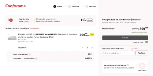 ou mettre code promo conforama